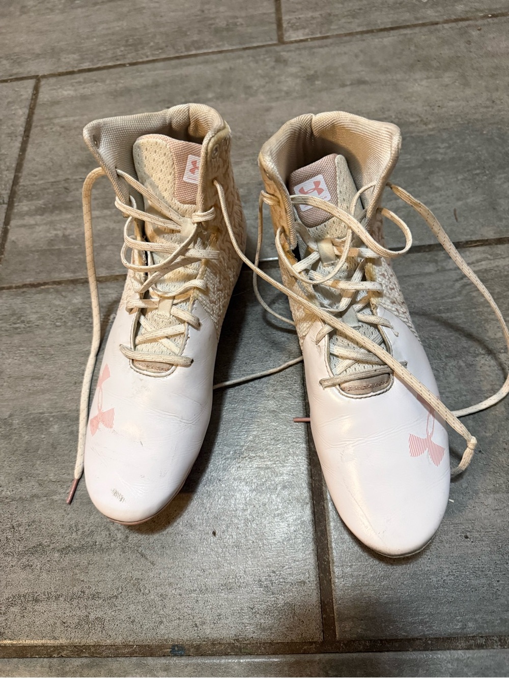 Under Armour Women’s White and Light Pink Lace-Up High-Top Boots bundle